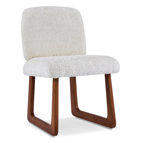 English Elm Dining Chair Set of 2 Boucle Upholstered with Sculptural Curved Wooden Legs N779P370775B