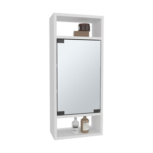 English Elm Medicine Compact Wall-Mounted Cabinet with Mirrored Door and 5 Shelves, Engineered Wood Durable Storage White 33.46 L x 16.93 W x 4.33 H B097P350306