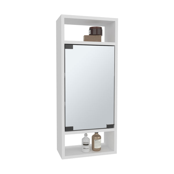 English Elm Medicine Compact Wall-Mounted Cabinet with Mirrored Door and 5 Shelves, Engineered Wood Durable Storage White 33.46 L x 16.93 W x 4.33 H B097P350306