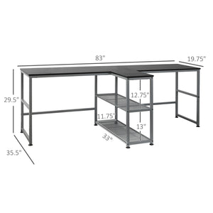 English Elm HOMCOM 83" Two Person Workstation Desk with Dual Shelves, Long Sturdy Home Office Table, Black W2225P229665
