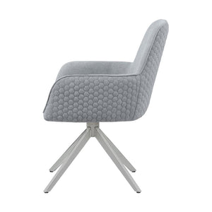 English Elm Fabric Mid Century Swivel Dining Arm Chair with Quilted Honeycomb Upholstery and Chrome Base LIGHT GREY B016P224457