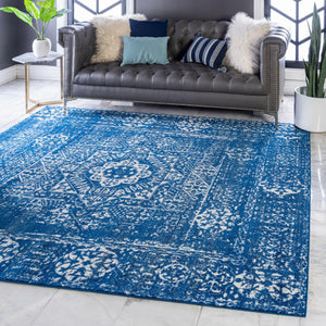 Unique Loom Tradition Bouquet Machine Made Medallion Rug Royal Blue, Blue/Ivory/Light Blue 8' 4" x 8' 4"
