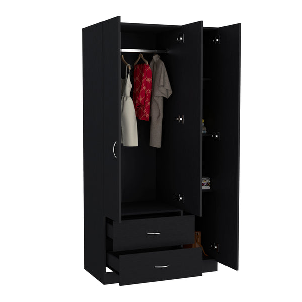 English Elm Austral 3 Door Armoire with Two Drawers, Five Shelves and Hanging Rod — Smokey Oak Finish for Organized Rooms and Bedrooms Black 39 L x 22 W x 3 H B200S00365