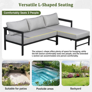 English Elm U_style Outdoor L-shaped Sectional Iron Frame Patio Sofa with Thick Foam Cushions Gray WY000480AAE