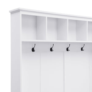 English Elm ON-TREND Elegant Wide Hall Tree with Lift-Top Storage Bench, 5 Hooks, 2 Drawers, Retro Handles, 59" W White N721P234409K