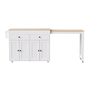 English Elm K&K 74.5" Kitchen Island with 27" Extendable Dining Table, 4 Doors, 2 Drawers, Spice Rack, Wheels Off White N707P333291W