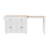 English Elm K&K 74.5 Inch Kitchen Island With Extendable Dining Table , Rolling Kitchen Island On Wheels With Spice Rack and 2 Drawers, Kitchen Storage Cart With 4 Door Cabinet, For Kitchen, Dining Room, White