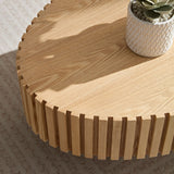 English Elm Modern Handcraft Drum Coffee Table Length 43.7 Inch Ellipse Coffee Table For Living Room,Oval Small Coffee Table With Sturdy Pedestal,Natural Ash Mdf