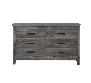 English Elm Vidalia 6-Drawer Rustic Gray Oak Dresser with Dovetail Drawers, Metal Glides & Modern Pull Handles B2726P261871