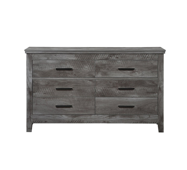 English Elm Vidalia 6-Drawer Rustic Gray Oak Dresser with Dovetail Drawers, Metal Glides & Modern Pull Handles B2726P261871