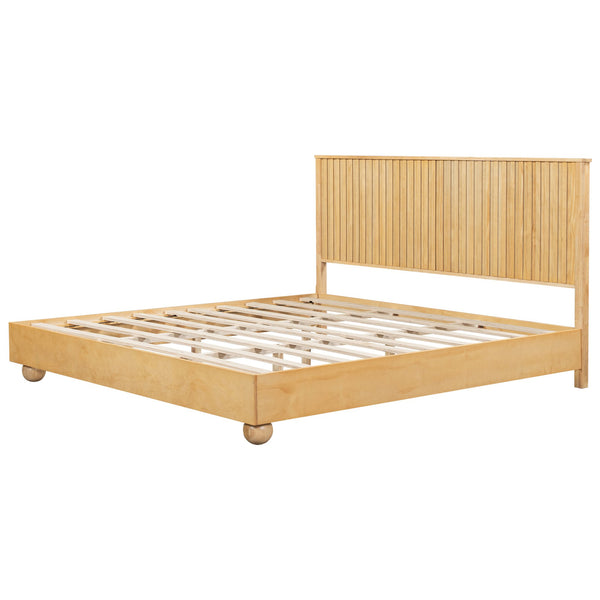English Elm Christopher Knight Home® - Natural King Size Wood Bed Frame with Slatted Headboard, Rattan Breathable Panels & Ball Feet, Sturdy Metal Base N758K638081N
