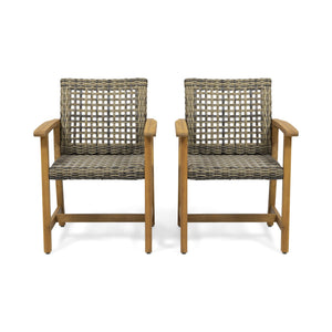 English Elm Christopher Knight Home® - HAMPTON Acacia Wood Dining Chair Pair with Handwoven Wicker Seats and Durable Velvet Finish Natural Stained 60400.00