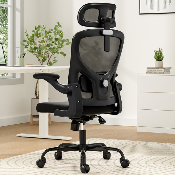 English Elm Ergonomic Office chair with adjustable headrest and lumbar support, breathable mesh, space-saving design Black T3623P368574