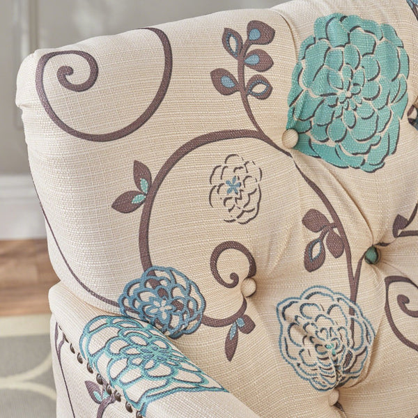 English Elm Harrison Tufted Club Chair Nailhead Trim Birch Legs Floral Upholstered Accent Seat N758P438153W