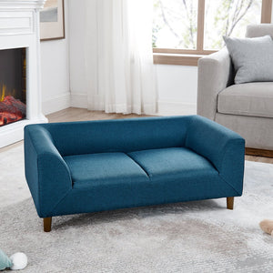 English Elm Pet modern rectangular sofa with backrest and armrests, plush linen cushion for medium dogs comfort and style Blue W487P228084