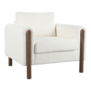 English Elm Christopher Knight Home® - Oversized Teddy Velvet Accent Chair with Curved Armrests, Tufted Mid-Century Design and Walnut Legs White N765P189679W