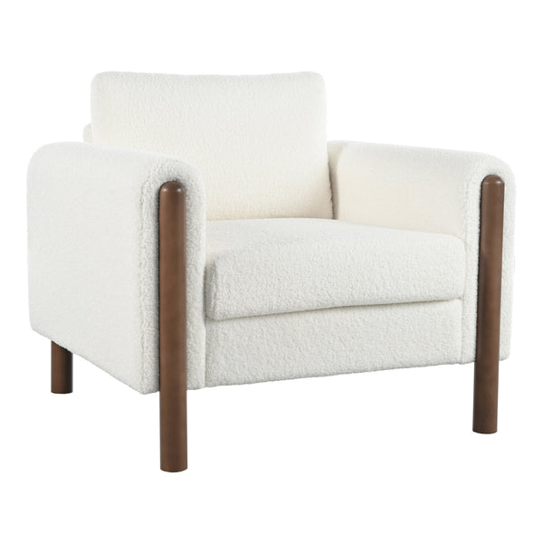 English Elm Christopher Knight Home® - Oversized Teddy Velvet Accent Chair with Curved Armrests, Tufted Mid-Century Design and Walnut Legs White N765P189679W