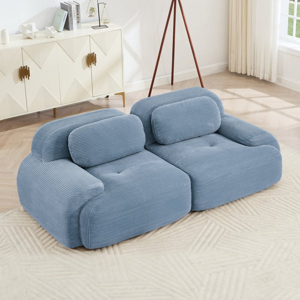 English Elm 82'' Curved Modular Sofa Corduroy Upholstered Two Seat Living Room Lounge Blue W714P323639