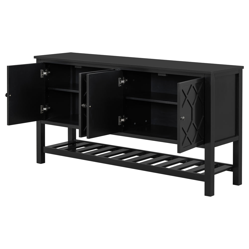 English Elm U_STYLE Modern Entryway Table with Geometric Door Panels, Durable MDF & Rubberwood Legs, 220lb Top Capacity Black N711P231399B