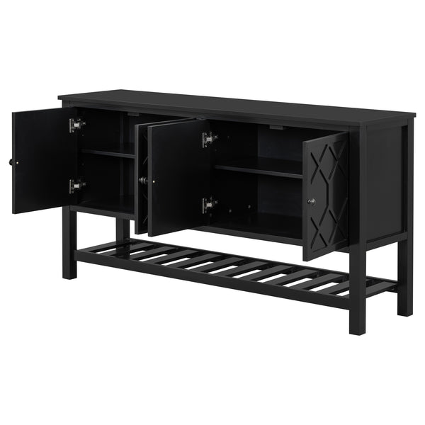 English Elm U_STYLE Modern Entryway Table with Geometric Door Panels, Durable MDF & Rubberwood Legs, 220lb Top Capacity Black N711P231399B