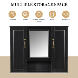 English Elm 36'' Mirror Cabinet with 3 Doors — Wall-Mounted Bathroom Storage Unit, MDF & Pine, Spacious Shelves Black N725P346902B