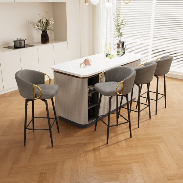 English Elm 30 Velvet Swivel Bar Chairs Set of 4 – 30" 360° Padded High Stools, Durable Metal Legs, Space-Saving Design Black,Grey W1727S00019