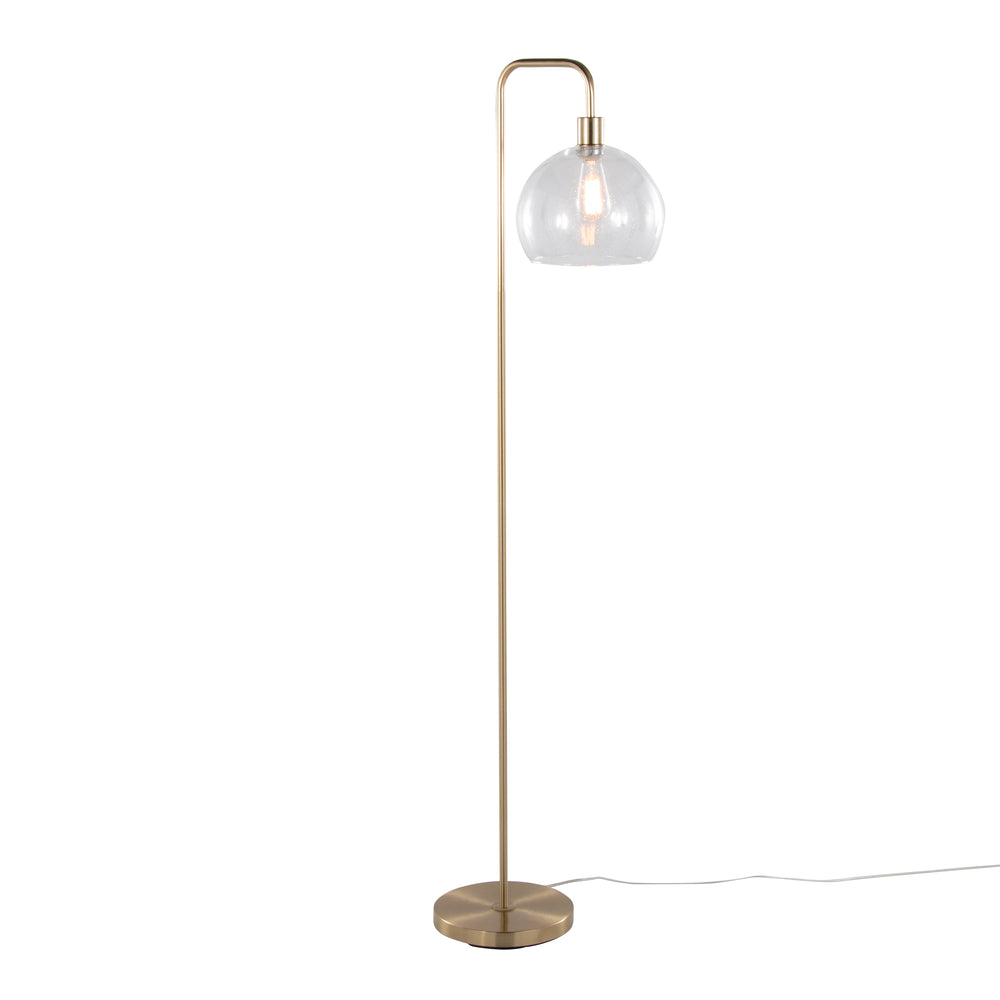 English Elm Metro 61" Contemporary Floor Lamp with Clear Seeded Glass Shade, Exposed Bulb, Arched Metal Base, Sleek Finish and Foot Switch — Ideal Ambient Lighting for Living Room and Reading Nook Gold B202P223984