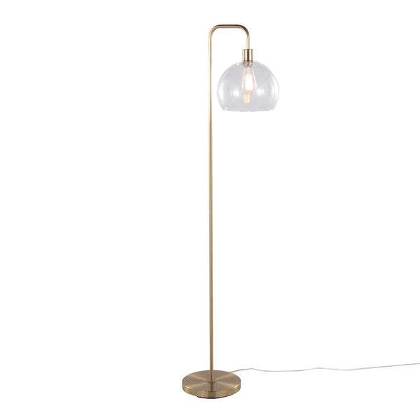 English Elm Metro 61" Contemporary Floor Lamp with Clear Seeded Glass Shade, Exposed Bulb, Arched Metal Base, Sleek Finish and Foot Switch — Ideal Ambient Lighting for Living Room and Reading Nook Gold B202P223984