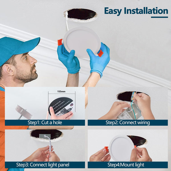 English Elm 6 Inch LED Recessed Ceiling Lights 12-Pack Ultra-Thin 9W 2700-5000K Dimmable Junction Box ETL W2312P375000