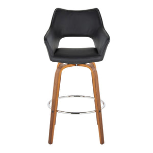 English Elm Fixed-height Swivel Barstools Mid-century Walnut Bentwood Frame Grey Upholstered Set B202S01929