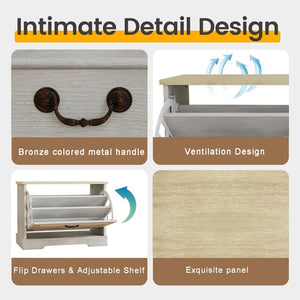 English Elm Shoe Storage Bench - Compact Entryway Organizer With Flip Drawer & Adjustable Shelf In Antique White W1120P290635-GIGA