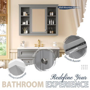 English Elm 36'' Bathroom Vanity With Medicine Cabinet - Modern Grey Storage Solution With Soft-Closing Design SW000134AAE-3