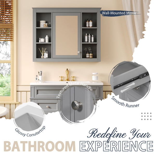 English Elm 36'' Bathroom Vanity With Medicine Cabinet - Modern Grey Storage Solution With Soft-Closing Design SW000134AAE-3