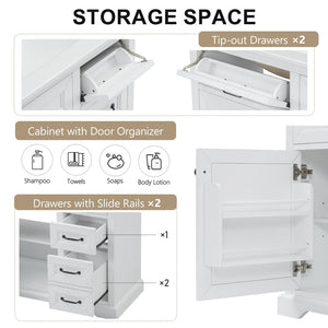 English Elm [video] 36 Inch Freestanding Bathroom Vanity Rubberwood Cabinet with Ceramic Sink Storage White N759P313315K