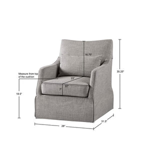 English Elm Skirted Martha Stewart Bedford Swivel Chair in Gray Polyester — 360° Comfort, 7" Foam Cushion, No Assembly B035P148424