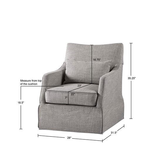 English Elm Skirted Martha Stewart Bedford Swivel Chair in Gray Polyester — 360° Comfort, 7" Foam Cushion, No Assembly B035P148424