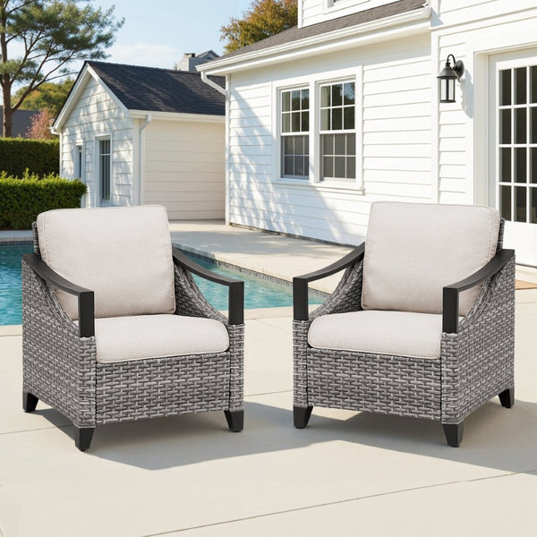 English Elm Outdoor Pe Wicker Lounge Chair Set of 2 with Deep Cushioned Seats for Patio Decks T3773P416068