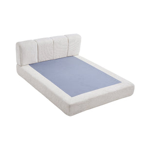 English Elm Queen Chenille Upholstered Cloud Platform Bed No Assembly Low Profile Modern Foundation Cream W1765P448448