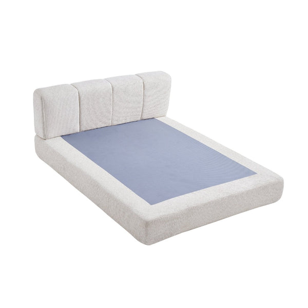 English Elm Queen Chenille Upholstered Cloud Platform Bed No Assembly Low Profile Modern Foundation Cream W1765P448448