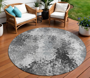 HomeRoots 8' Gray and Silver Round Abstract Rug - Stylish, Washable Area Rug for Indoor & Outdoor Spaces 640006