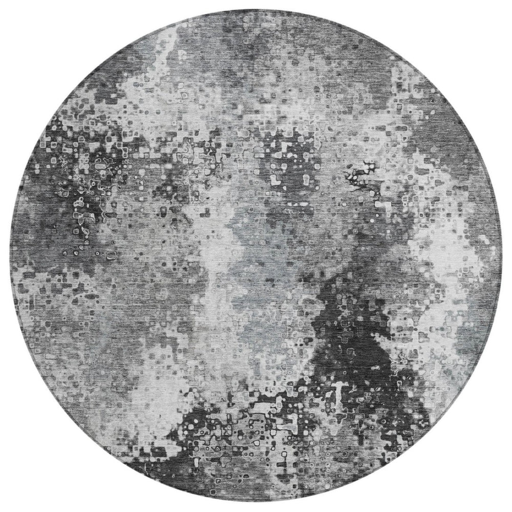HomeRoots 8' Gray and Silver Round Abstract Rug - Stylish, Washable Area Rug for Indoor & Outdoor Spaces 640006