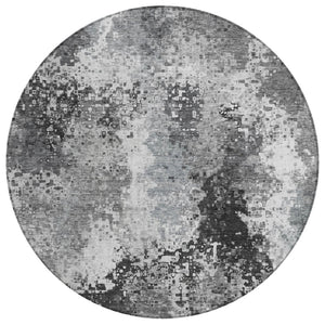 HomeRoots 8' Gray and Silver Round Abstract Rug - Stylish, Washable Area Rug for Indoor & Outdoor Spaces 640006