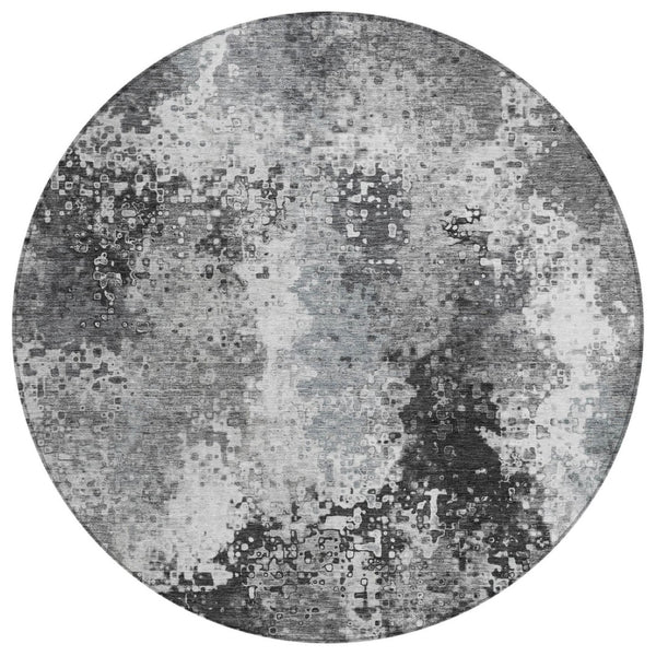 HomeRoots 8' Gray and Silver Round Abstract Rug - Stylish, Washable Area Rug for Indoor & Outdoor Spaces 640006