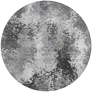HomeRoots 8' Gray and Silver Round Abstract Rug - Stylish, Washable Area Rug for Indoor & Outdoor Spaces 640006