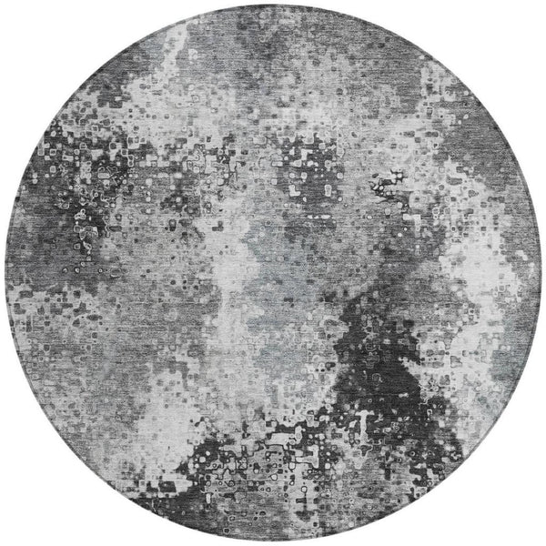 HomeRoots 8' Gray and Silver Round Abstract Rug - Stylish, Washable Area Rug for Indoor & Outdoor Spaces 640006