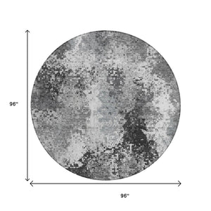 HomeRoots 8' Gray and Silver Round Abstract Rug - Stylish, Washable Area Rug for Indoor & Outdoor Spaces 640006