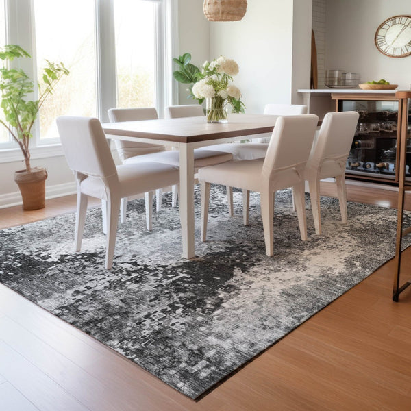 HomeRoots 8' X 10' Gray and Silver Abstract Area Rug – Stylish, Washable, Durable for Indoor & Outdoor Use! 640007