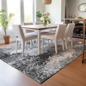 HomeRoots 9' X 12' Gray and Silver Abstract Washable Area Rug - Durable, Stylish, Perfect for Indoor/Outdoor Use 640008