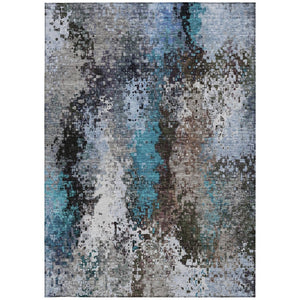 HomeRoots 9' Modern Khaki Ivory Blue Abstract Washable Area Rug - Indoor/Outdoor Durable Design for High Traffic 640014