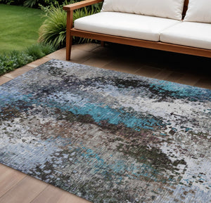 HomeRoots 9' Modern Khaki Ivory Blue Abstract Washable Area Rug - Indoor/Outdoor Durable Design for High Traffic 640014